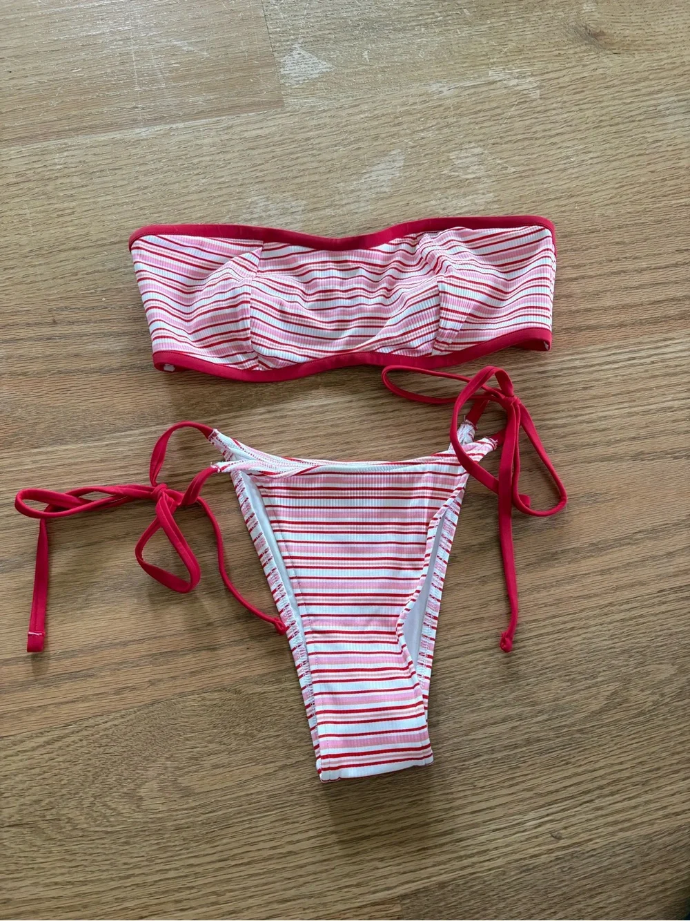 Frankie's Bikinis Red and White Striped Tie-Side Bikini